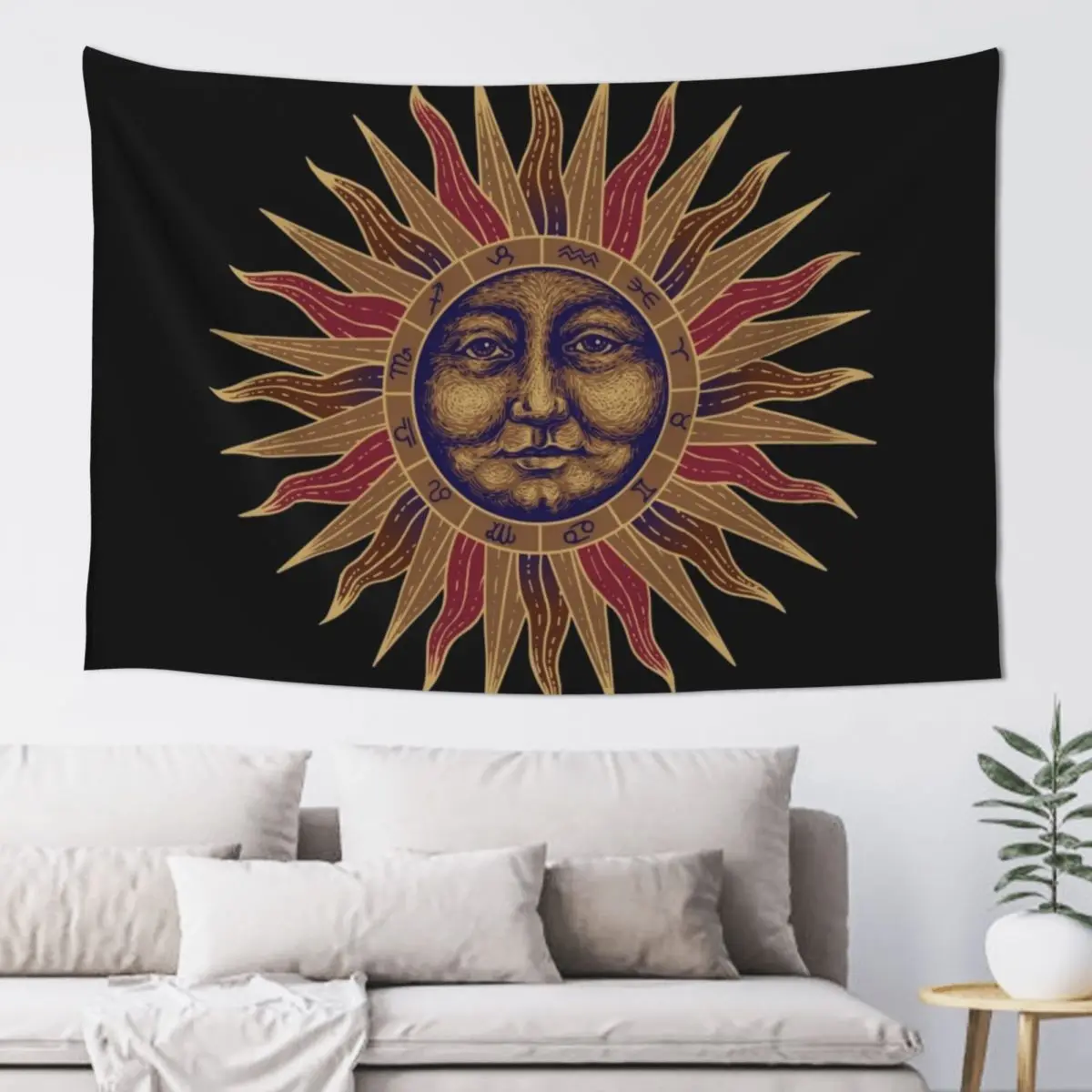 

Celestial Golden Sun Face Tapestry Room Decore Aesthetic Bed Room Decoration Tapestry