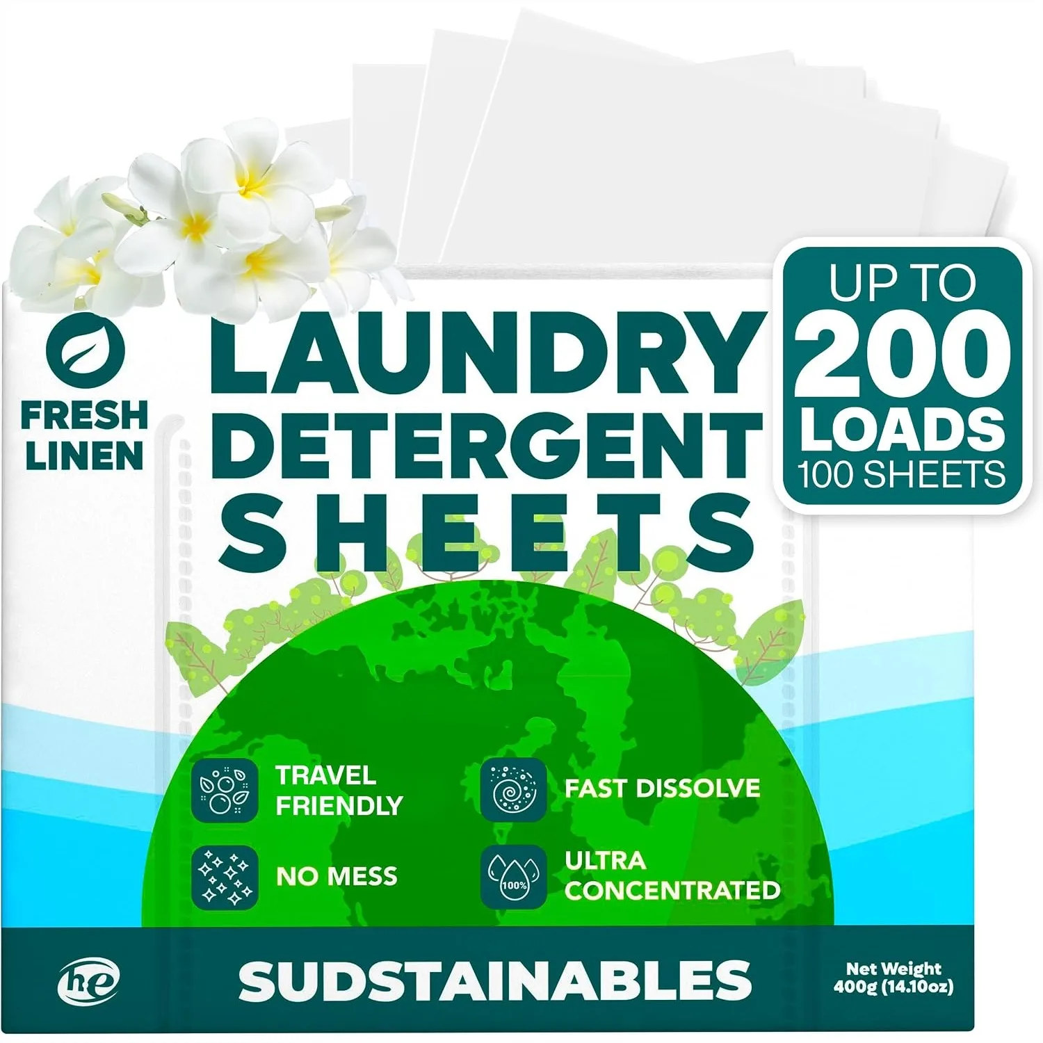 Laundry Detergent Sheets 200 Loads – Dissolvable Sheets for Washing Machines, Compact Alternative to Liquid & Powder