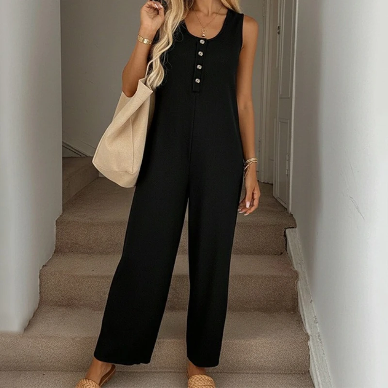 2026 Spring and Summer New Solid Color Casual Versatile Daily Lazy Loose Strap Pants Women's Jumpsuit