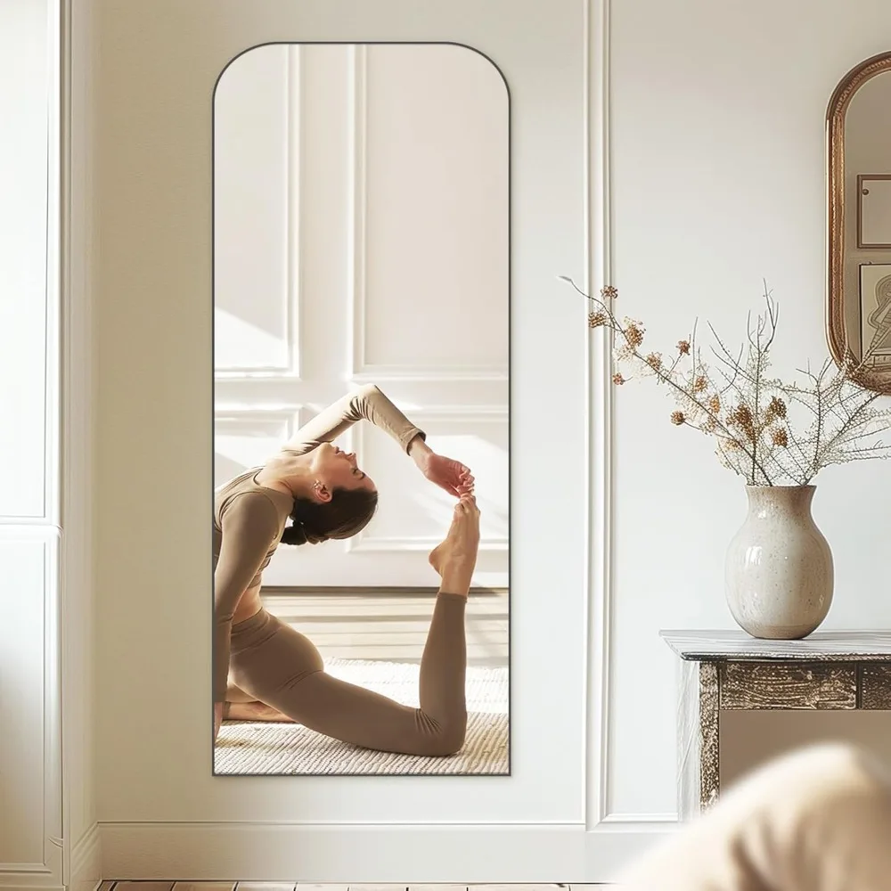 Grand miroir de sol autoportant arqué 71 x 26 pouces, corps complet, salon ou chambre à coucher, option sur pied ou montage mural