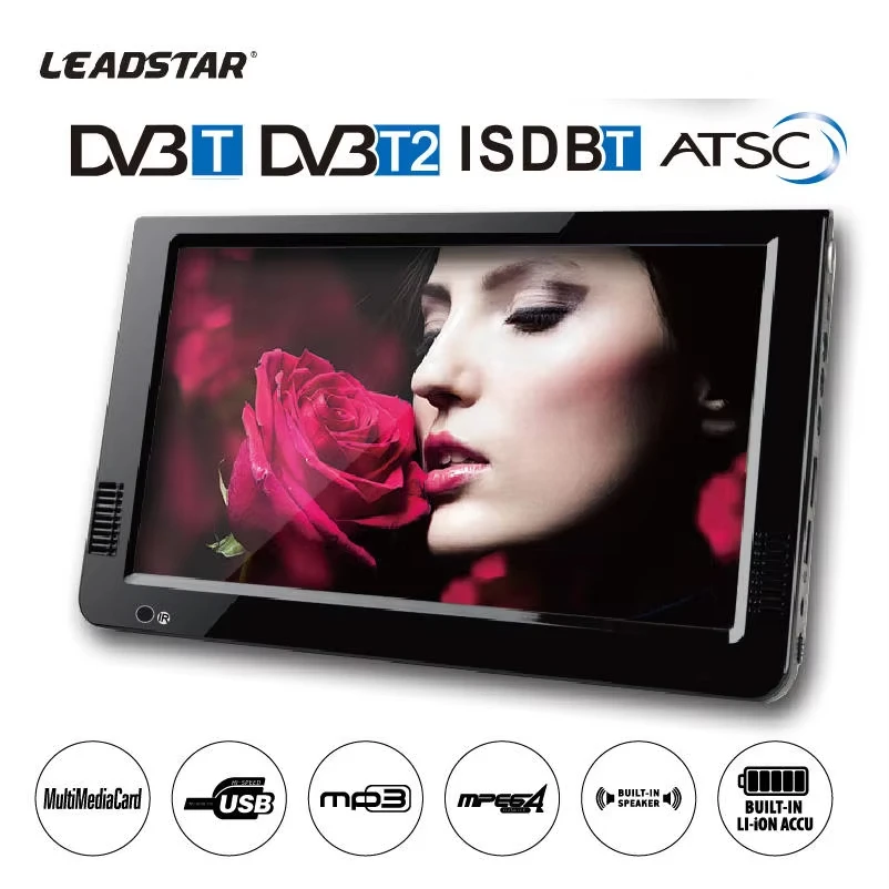 10 Inch Full Analog TV System PAL NTSC SECAM Portable LED Television for Car Home Kitchen Travel Monitor with AV USB SD Input