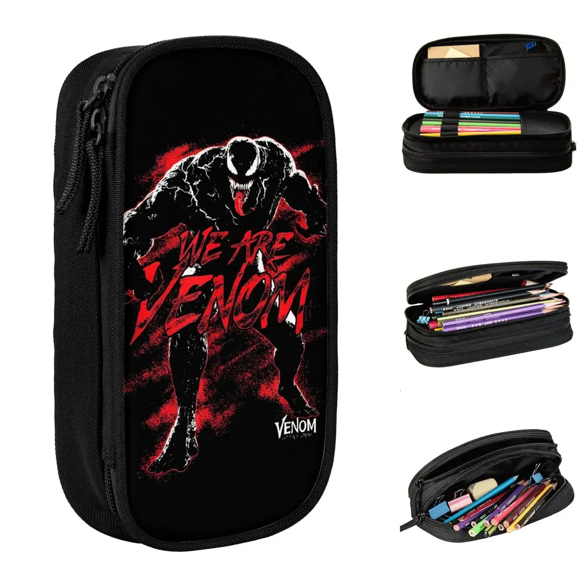 Venom Let There Be Carnage We Are Venom Red Splash Pencil Case Pen Box Bag Large Storage School Supplies Cosmetic Pencilcases