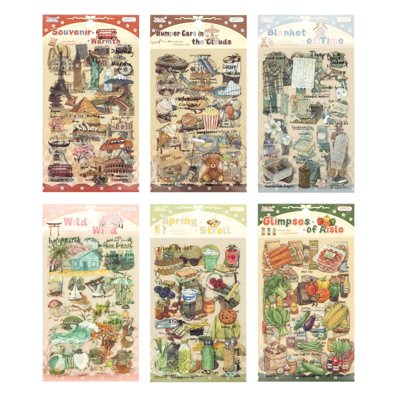 4PCS/Pack Sticker Art Diary Planner Creative Handmade Journal Stickers Pet Material, Fun DIY Craft Supplies for Kids' Projects