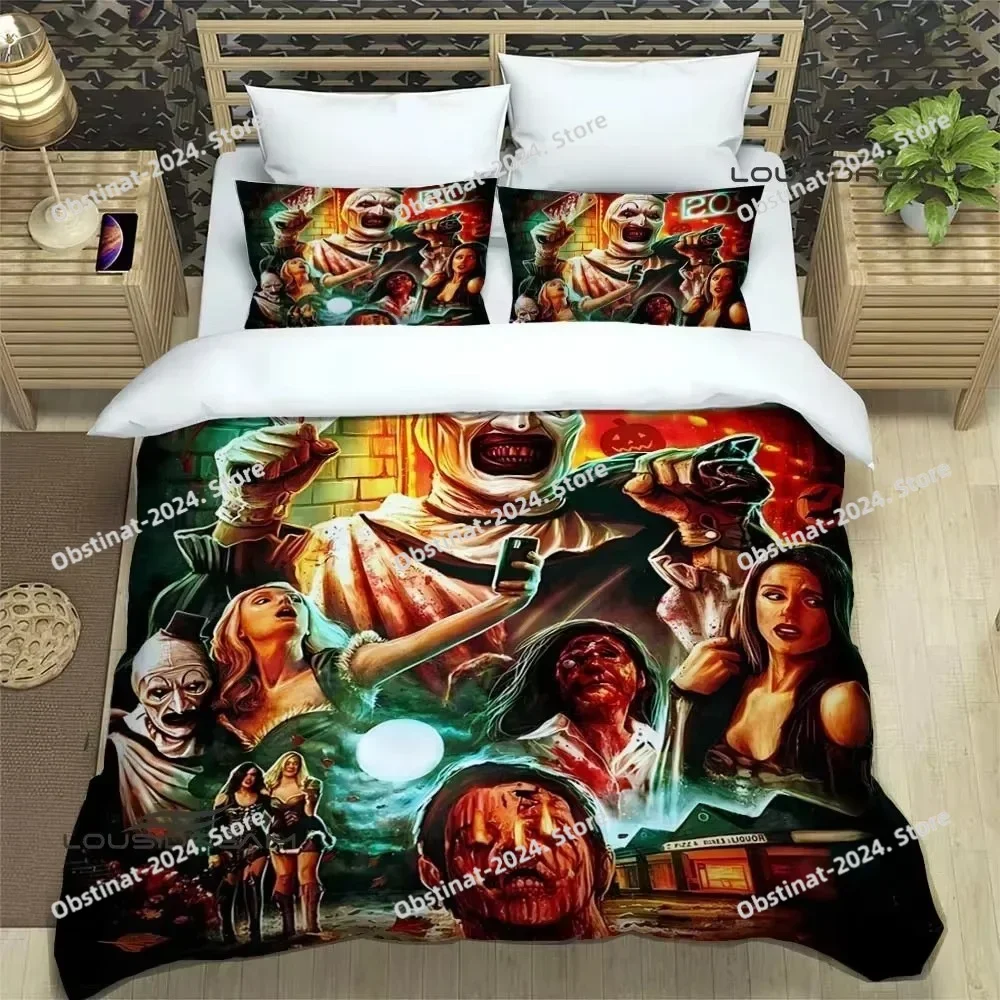 

Terrifier horror printed Printed Bed Set Duvet Cover Pillowcase Bedding Set Bed Linen Sheet Quilt Cover Full Queen King Size