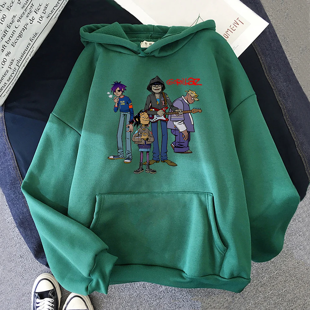 Atasan Hoodie Gorillaz Musik Musim Semi Pakaian Jalanan Wanita Kostum Pakaian Hip-Hop Hoodie Pria Kaus Longgar Atasan Pakaian Topi