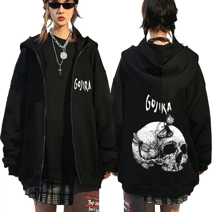 

Metal Rock Band Gojira Skull Graphic Zipper Hoodie Men Women Gothic Oversized Zip Up Jacket Male Casual Cotton Zip Up Sweatshirt