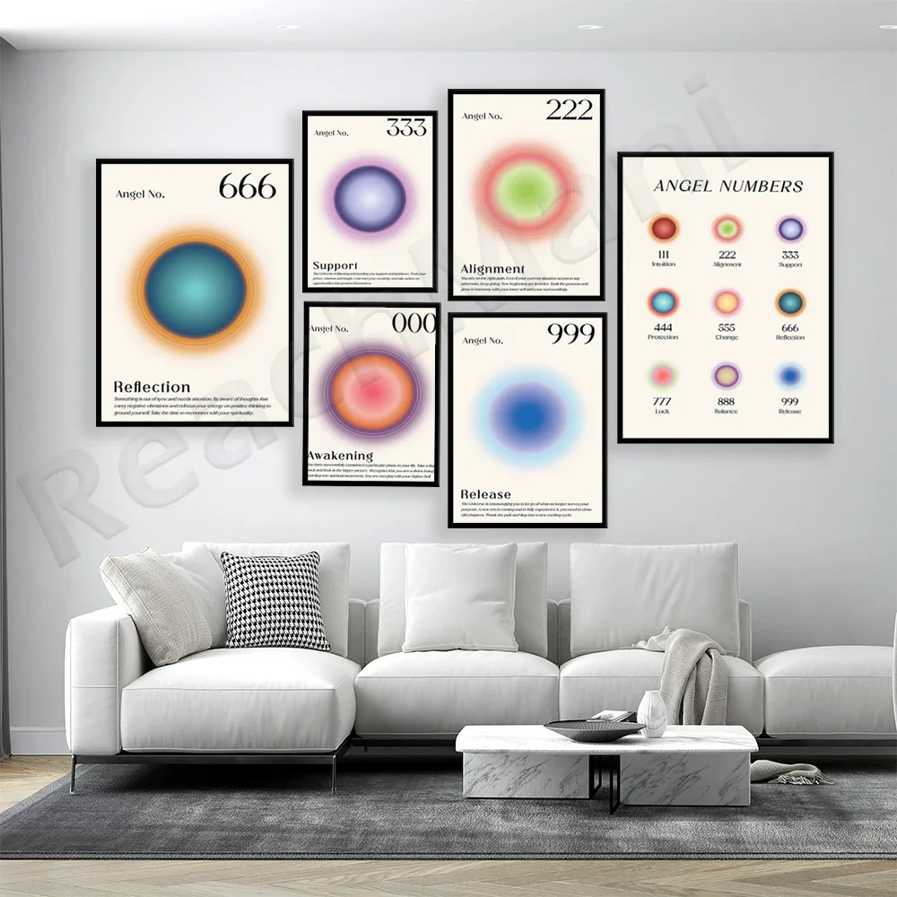 Angel digital manifestation, gradient aesthetic halo poster, spiritual art, vibrant colorful energy numerology poster