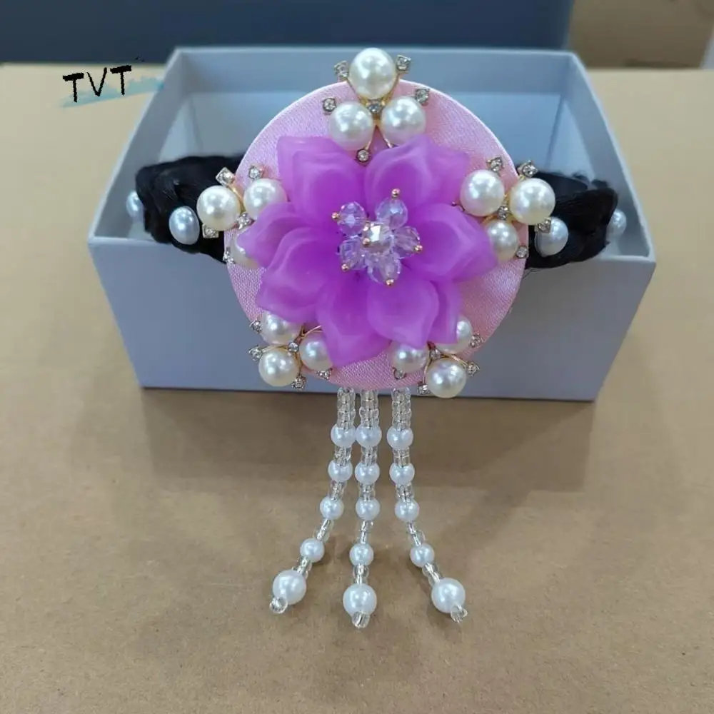 

Gift Flower Korean Headband Tassels Traditional Hanbok Hairband Pearl Headdress Stage Dance Hair Hoop Girl