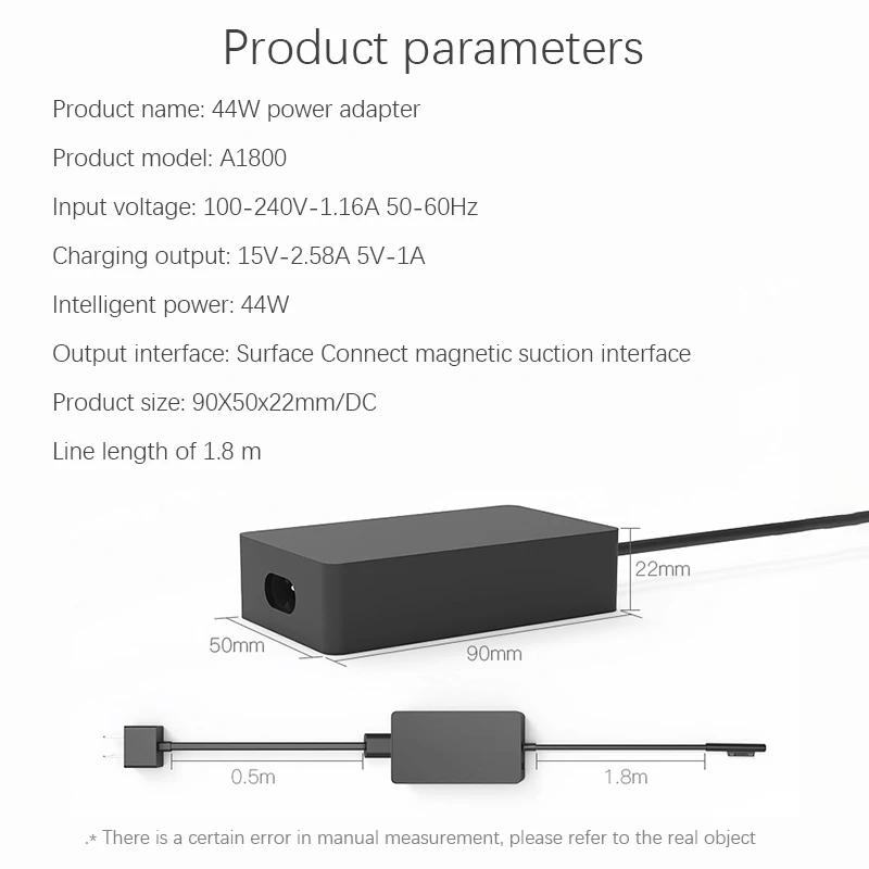 อะแดปเตอร์2.58A 44W 15V พร้อม USB 1.8M Charger LAPTOP สำหรับ Surface Pro7 /pro 6 /pro 5 /pro 4 /pro 3 /pro x/go