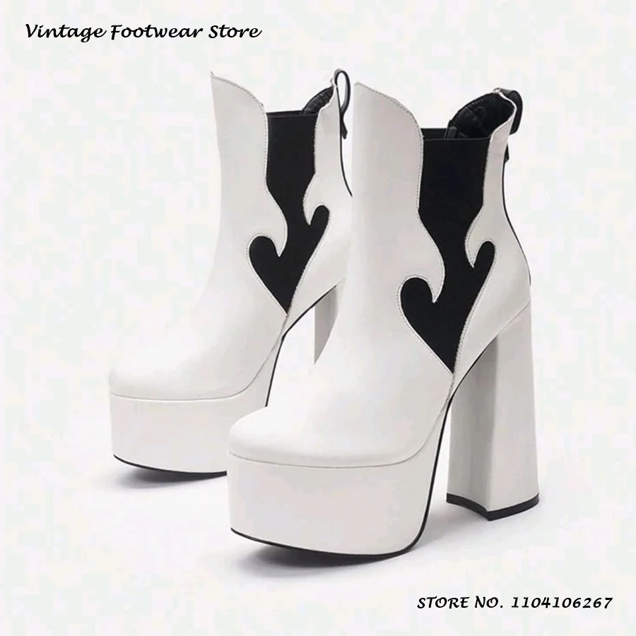 Patchwork Platform Ankle Boots Fashion Round Toe Chunky Heel Plus Size Shoes Women's Y2K Western Festival Party Stage Booties