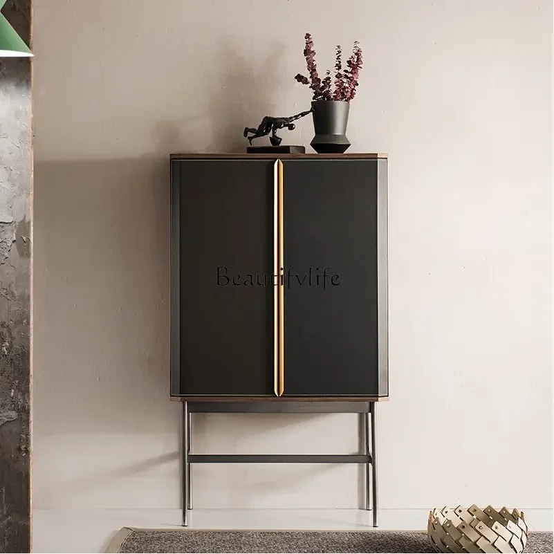 

lItalian light luxury saddle leather wine cabinet modern dining side minimalist partition cabinet