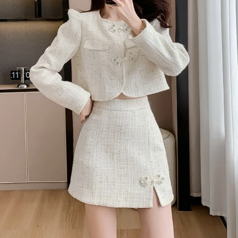 

Chic Pink Jacket and Mini Skirts Women Elegant Korean O-neck Two Piece Sets Lady Streetwear Business Skirt Sets Holiday