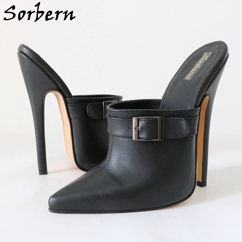 Sorbern punta a punta matura donna muli scarpe tacco alto pompa Slip On tacchi a spillo 16Cm cinturino con fibbia taglia 9.5 scarpe colori