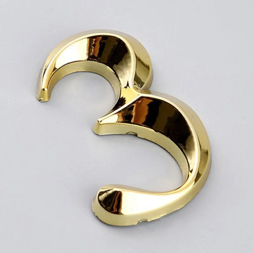 3D Door Number ABS Injection Molding Electroplating Plate Digits 0 to 9 Golden Door Self Adhesive