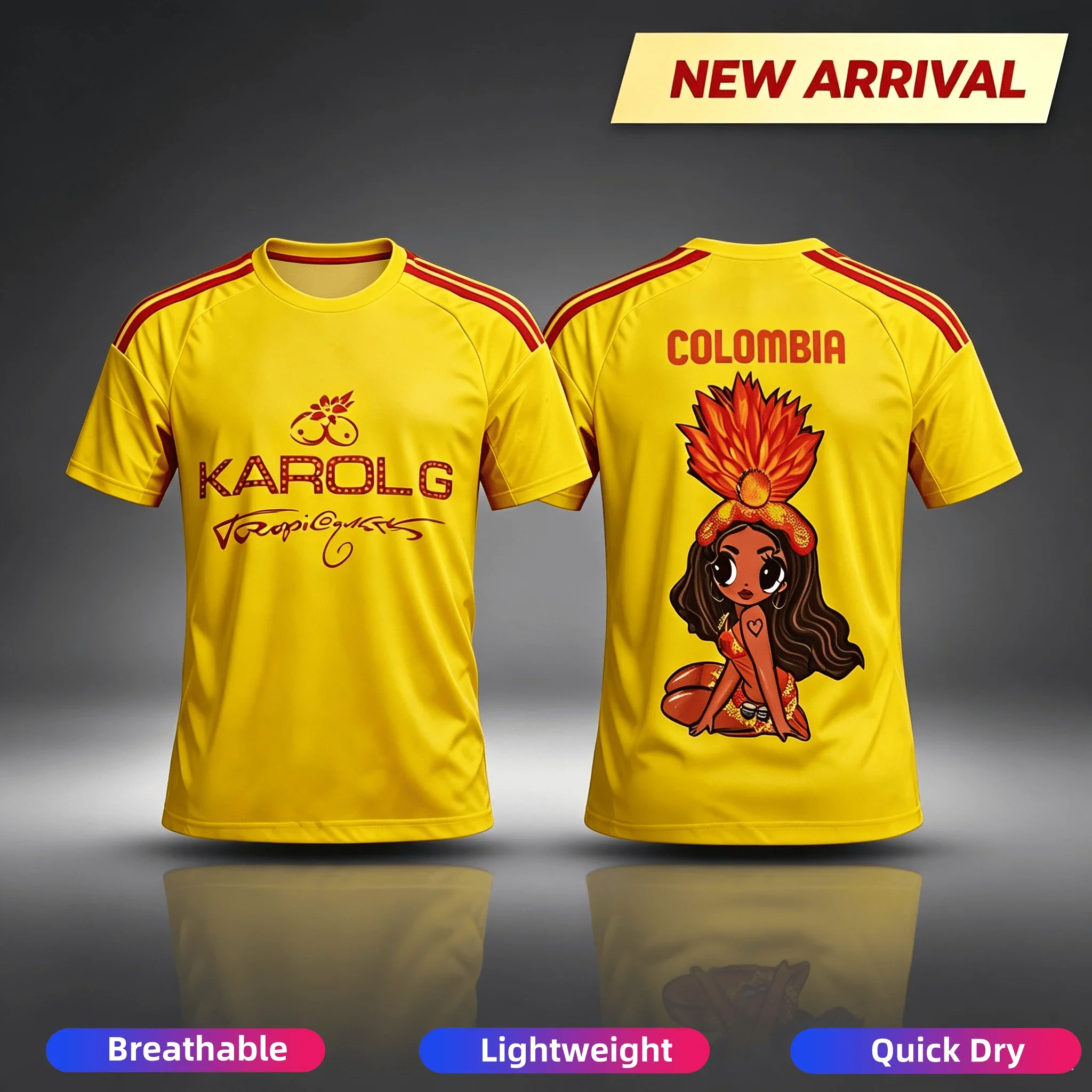 Karol G Colombia Graffiti Soccer Jersey Men Women Tropic Gusto Cartoon Print Short Sleeve Breathable Football Fan Shirt Top 26