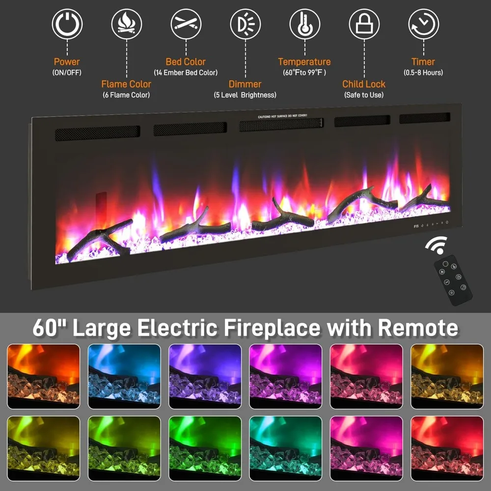 Meja TV dengan Perapian untuk TV 100 Inci, Pusat Hiburan Gaya Farmhouse 95 dengan Perapian Listrik 60 & Lampu LED, Konsol Media Besar