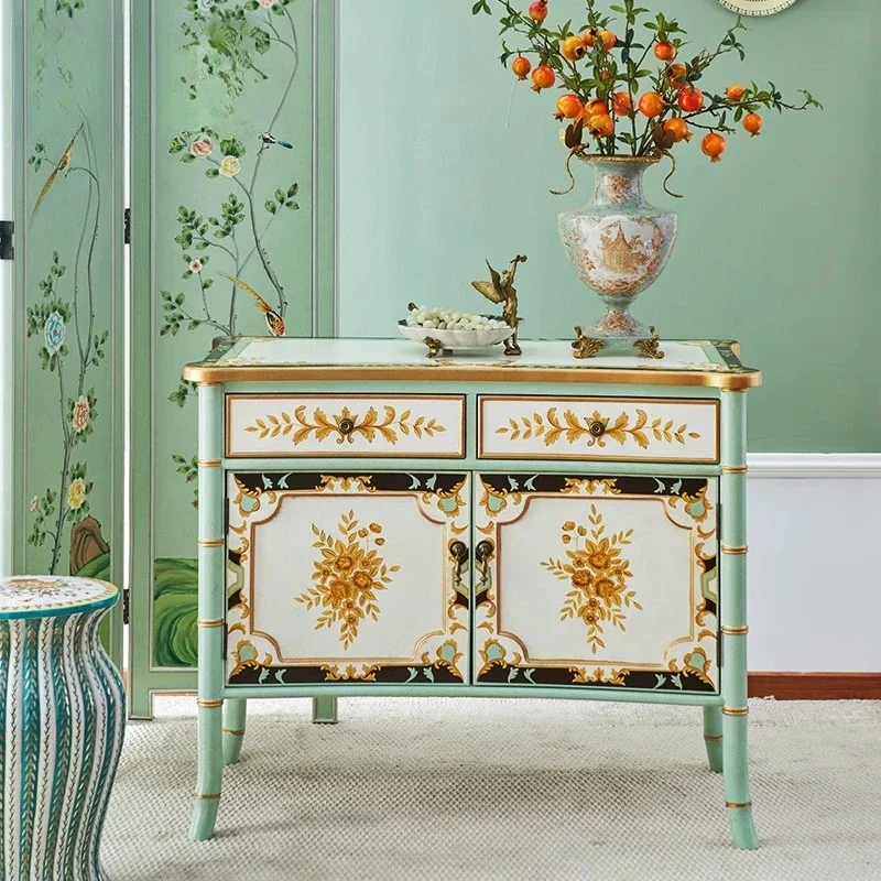 

Французский ретро-шкаф из массива дерева для столовой, роскошный европейский декоративный шкаф ручной росписи для прихожей