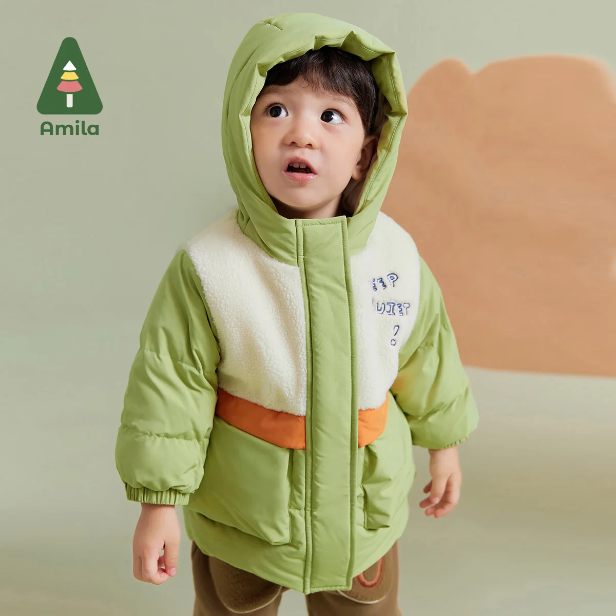 Amila Baby Boy Cotton-padded Clothes 2024 Winter New Hooded Fleecing Soft Fashion Warm   Baby Clothing