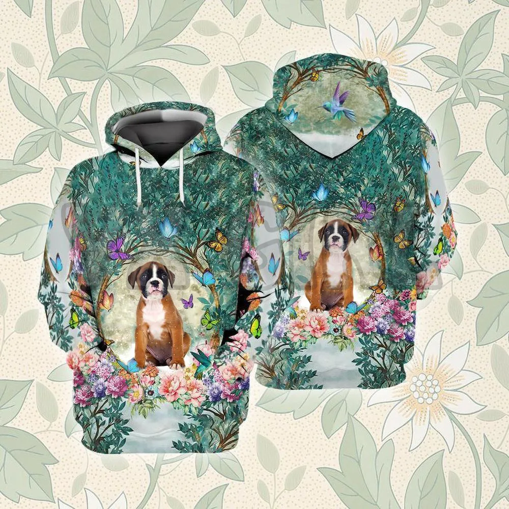 Boxer Among Forest   3D Printed Hoodies  Unisex Pullovers Funny Dog Hoodie Casual Street Tracksuit