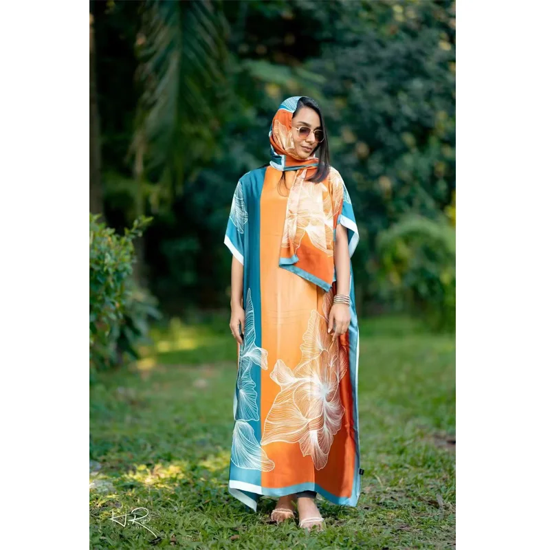 New Rayon Fashion Oversize African Women Clothing Dubai Dashiki Abaya Free Size Print Design With Scarf Loose Long Dress