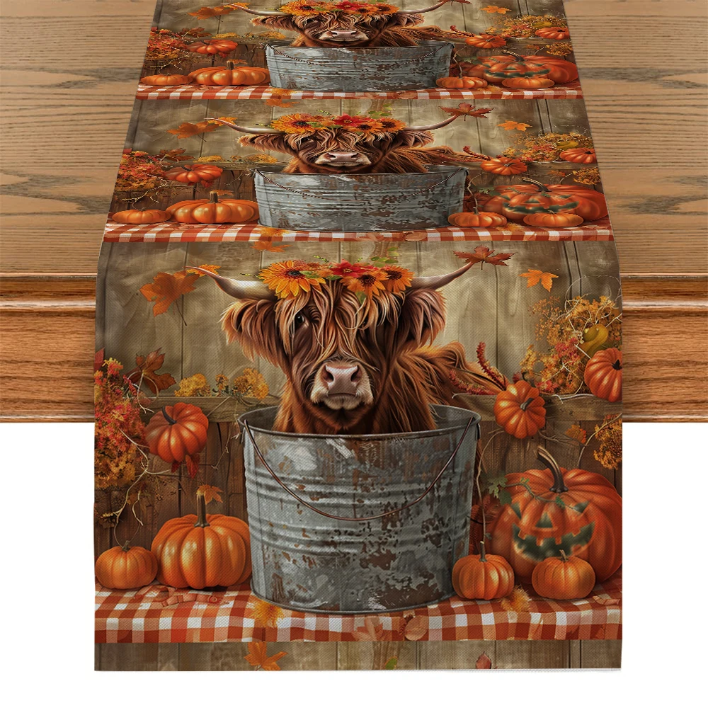 Autumn Iron Bucket Table Runners Kitchen Table Decor Farmhouse Washable Dining Table Runner Holiday Party Wedding Decorations