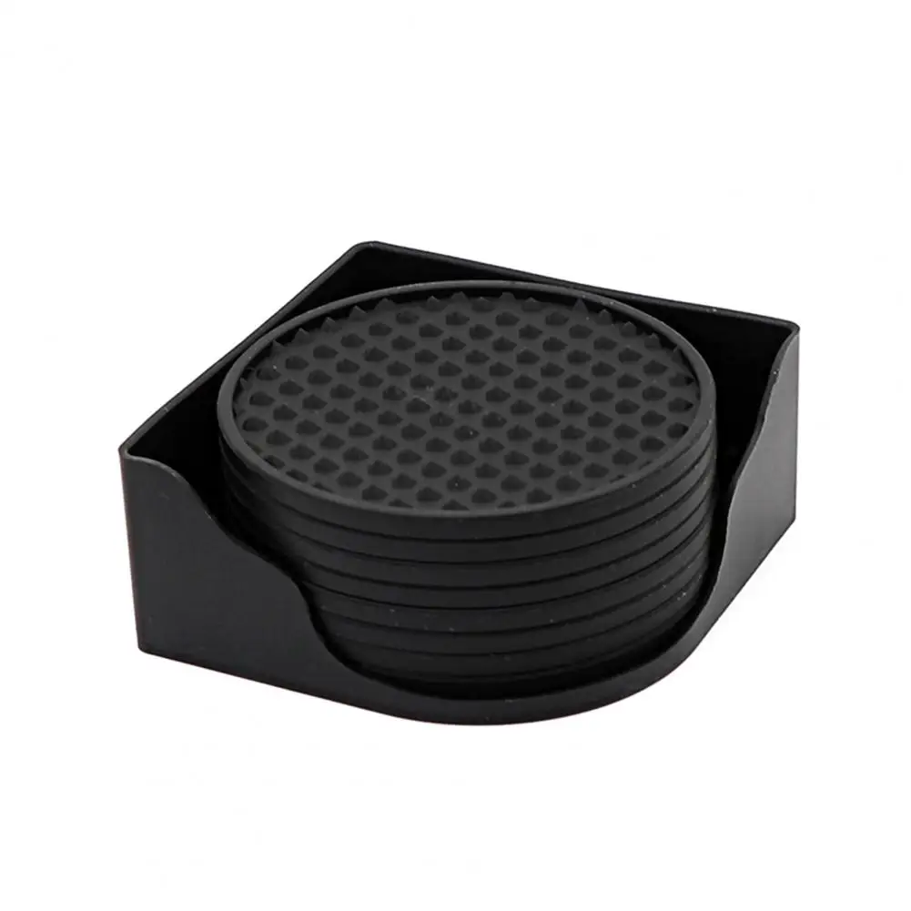 Grooved Surface Coasters 8pcs Silicone Drink Coaster Set with Holder Non-slip Grooved Design Heat Resistant Cup Mats Dishwasher