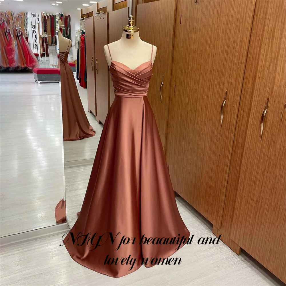 

NFYN Pink Blush A Line Formal Dresses V Neck Pleat Prom Dresses Spaghetti Strap Special Occasion Dresses robe soirée Customized