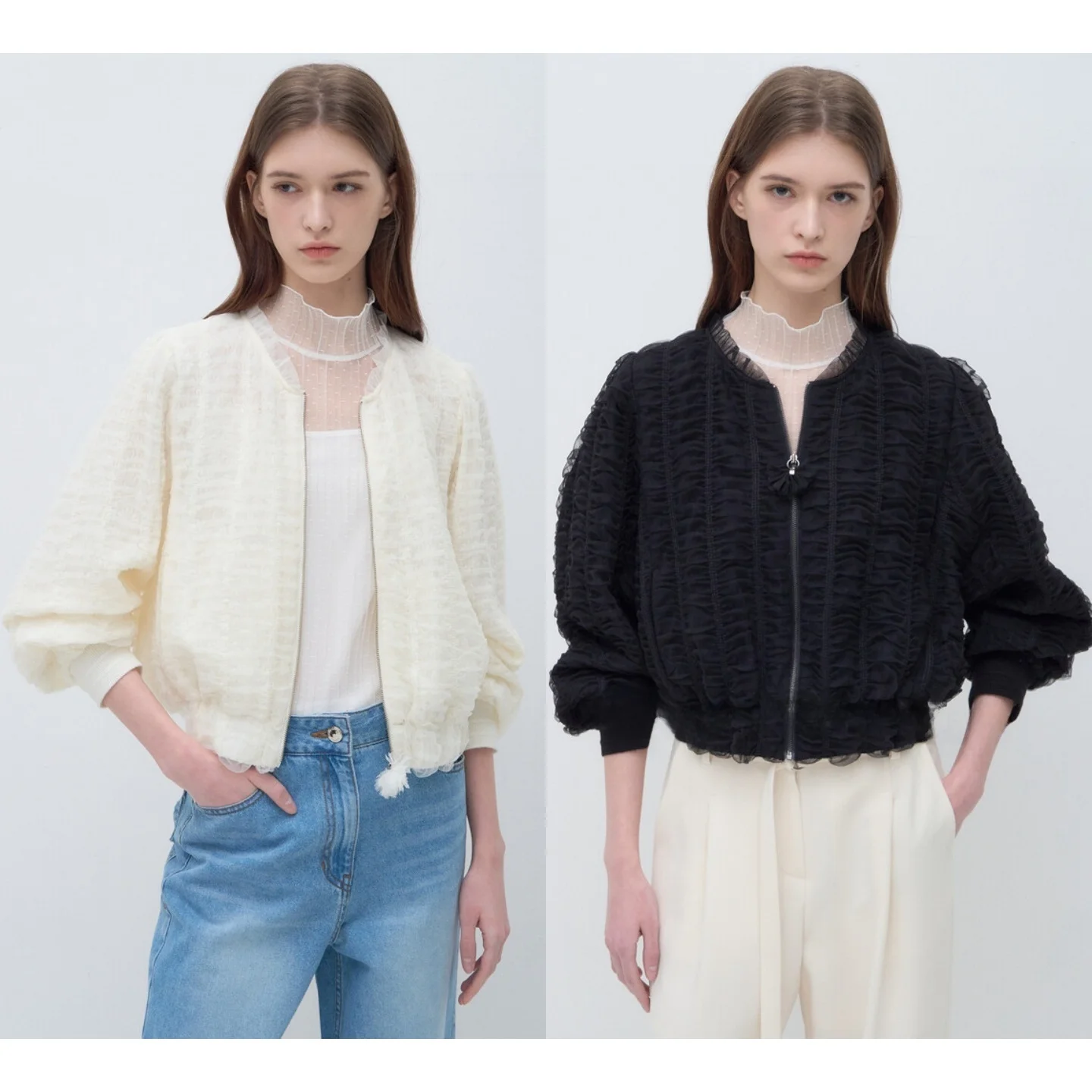 Sweet Atmosphere Thin Folded Splice Commute Versatile Slimming Jacket Short Outerwear Zipper Stand Collar Women's Fashion