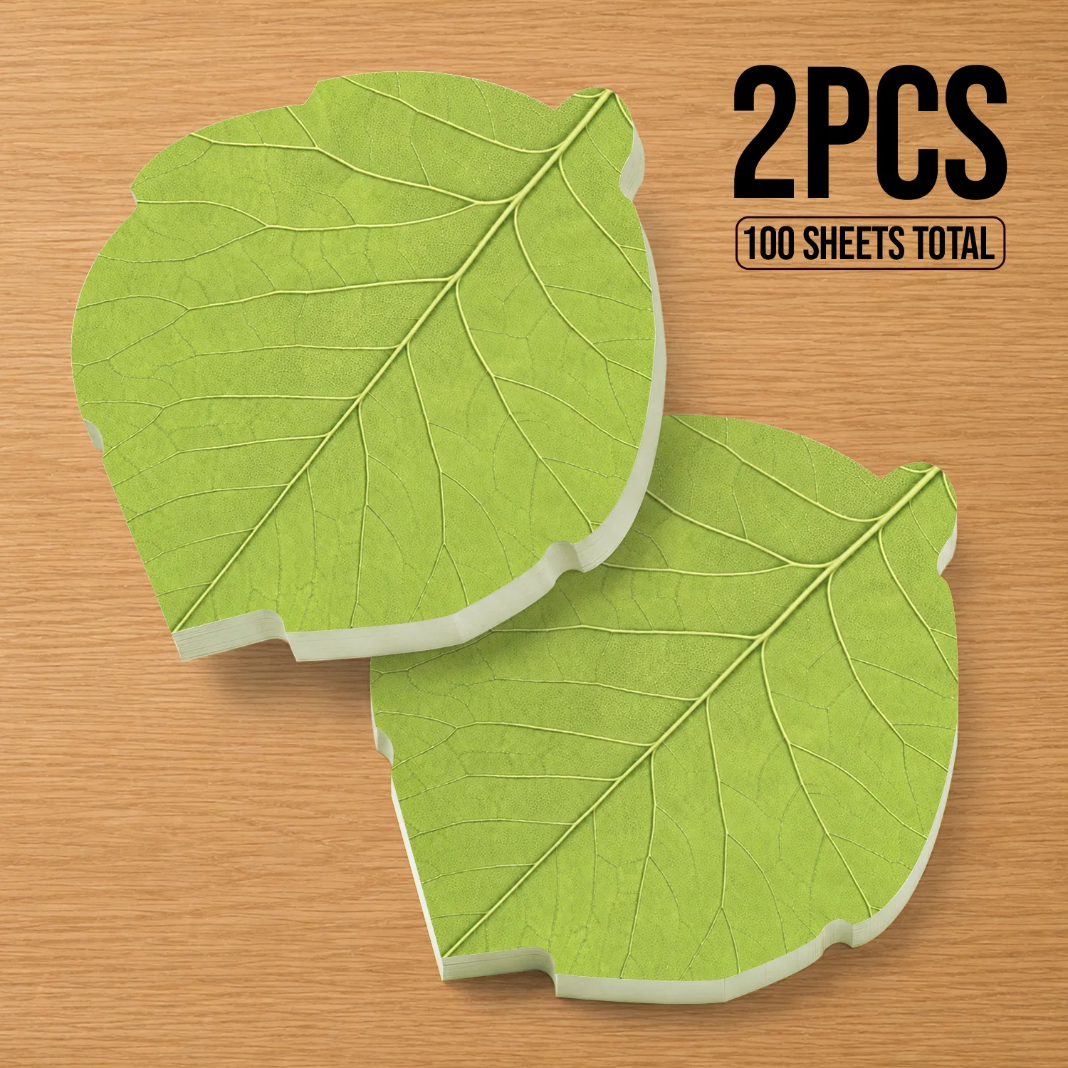2PCS Green Leaf Sticky Notes 100 Sheets Leaf Shaped Memo Pads Nature Writing Notes Reminder Office School Stationery