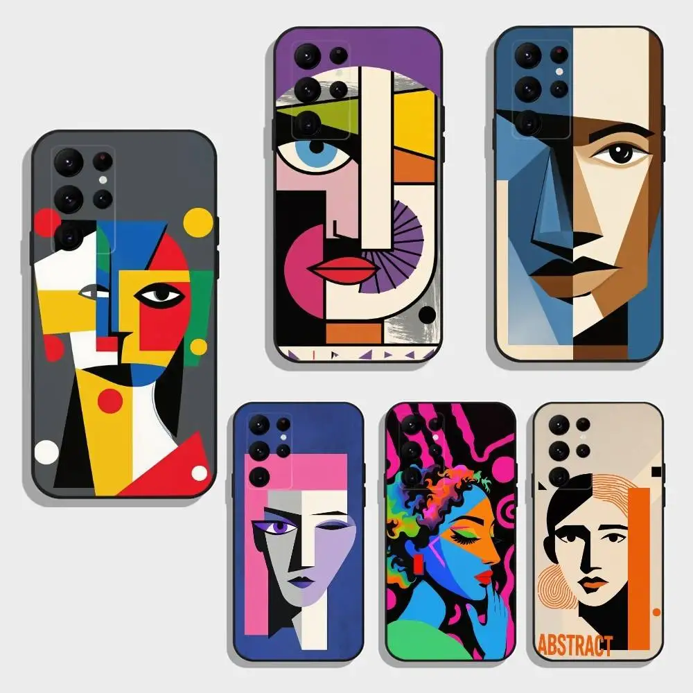 

Geometric A-Abstract Face Art Phone Case For Samsung S25,S24,S21,S22,S23,S30,Ultra,S20,Plus,Fe,Note,5G Black Cover