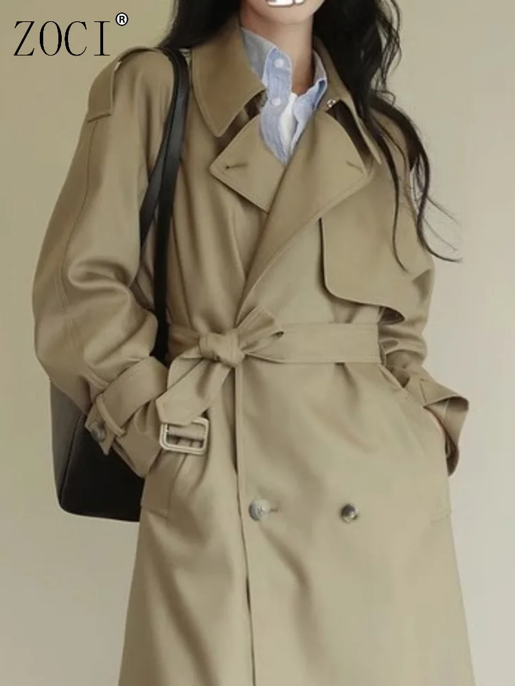 

ZOCI Mid-length Women's Windbreaker Office Lady Trench Coats Solid Color Female Long Coat Spliced Lapel 2025 Spring New FC1278