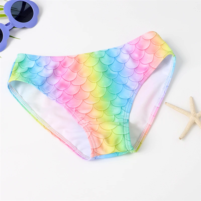 2024 Rainbow Mother Daughter Matching Swimsuits Family Set Mermaid Mommy and Me Swimwear 3pcs Women Girls Bikini Dresses Clothes