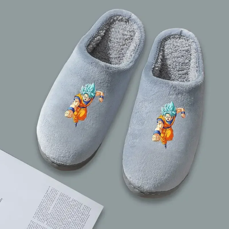 Anime Dragon Ball Slipper Cartoon Warm Plush Goku Kakarotte Couple Indoor Non-Slip Men and Women Cotton Wear Slippers Outside