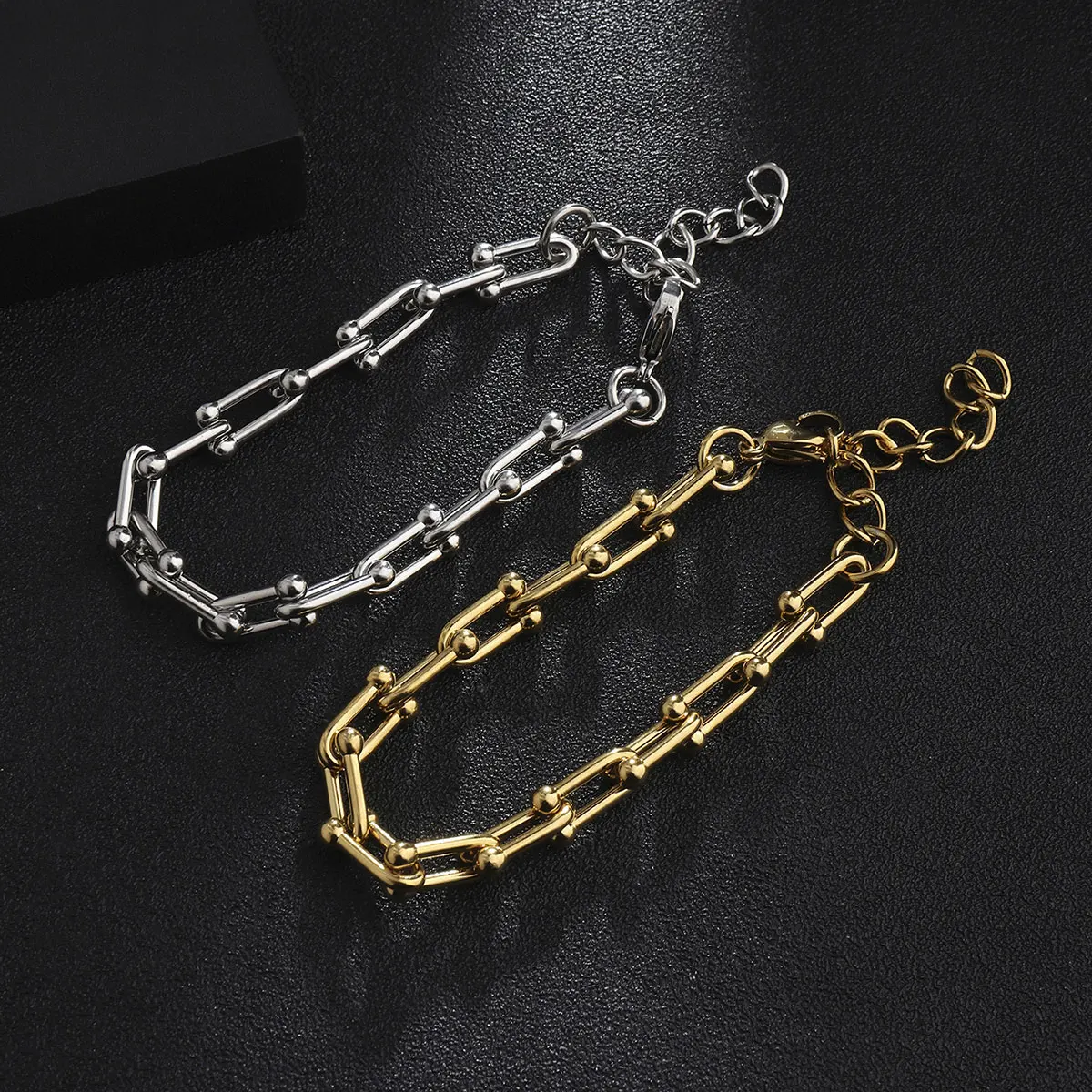 Stainless Steel Hip Pop U Shaped Chain Bracelet Fashion Women Men Jewelry Gifts Accessory