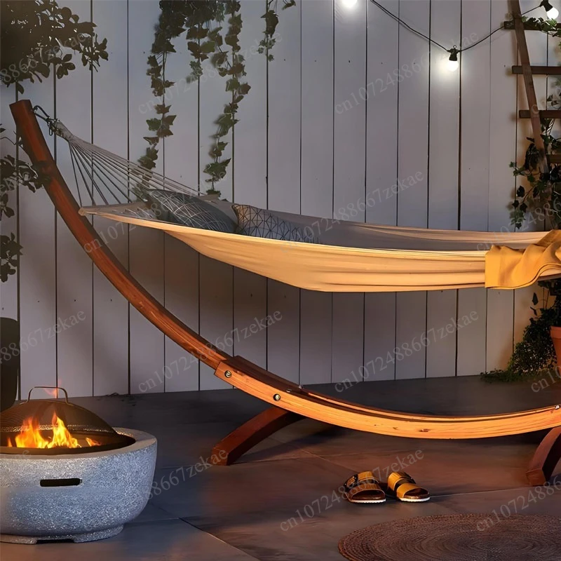 Outdoor solid wood bracket hammock, courtyard homestay anti-rollover leisure swing