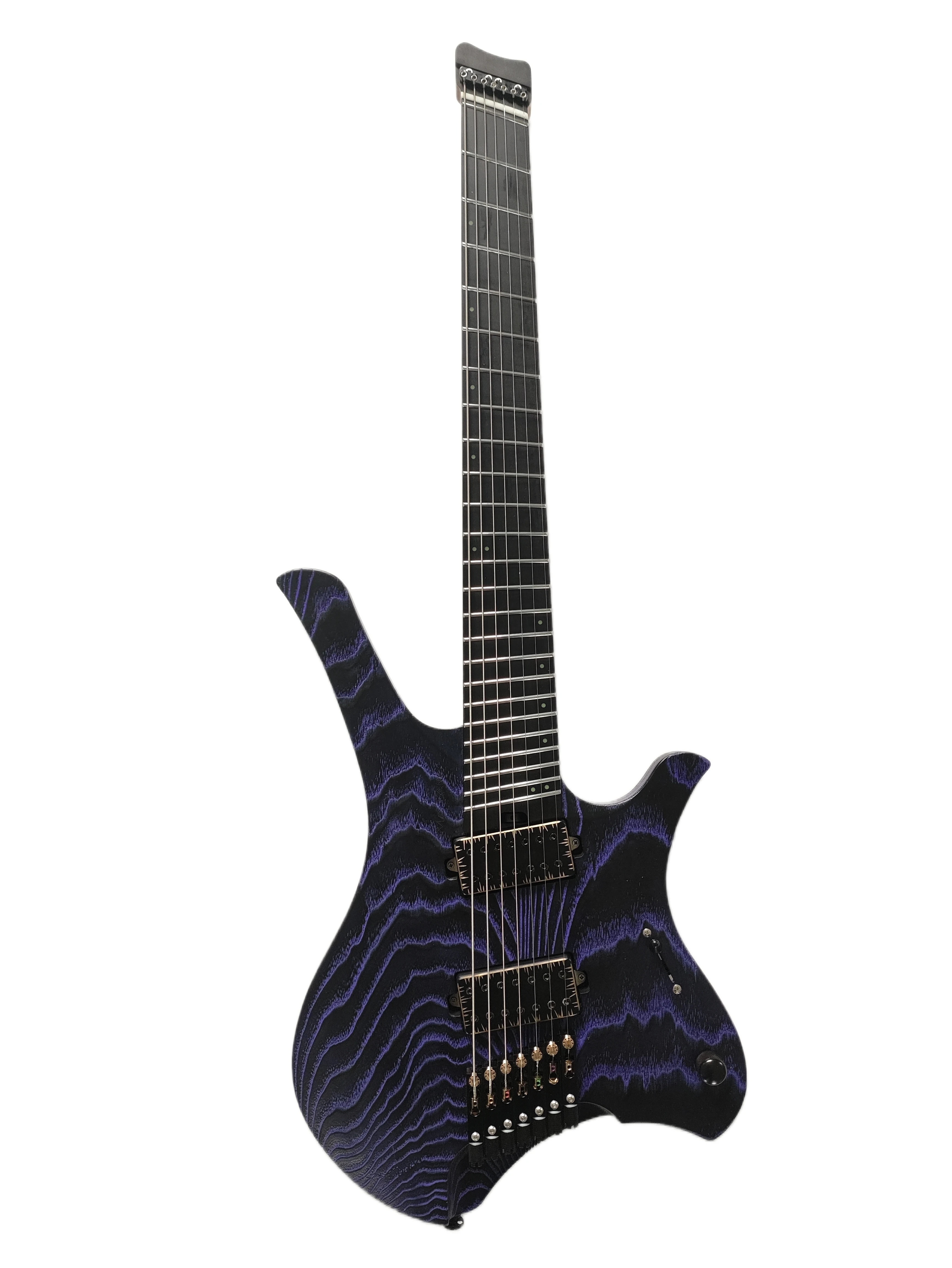 

7strings McTang Headless Electric Guitar,7 Strings, Fan shaped Frets,Handmade ， sandblasted，Purple