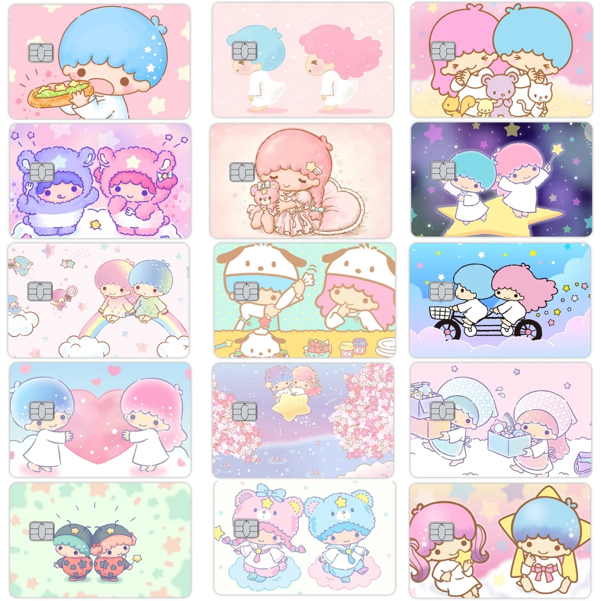 

Наклейки для кредитных/дебетовых карт в стиле аниме Little Twin Stars, милые, для женщин, декоративные, с сердечками, не выцветают, защитная пленка, подарки