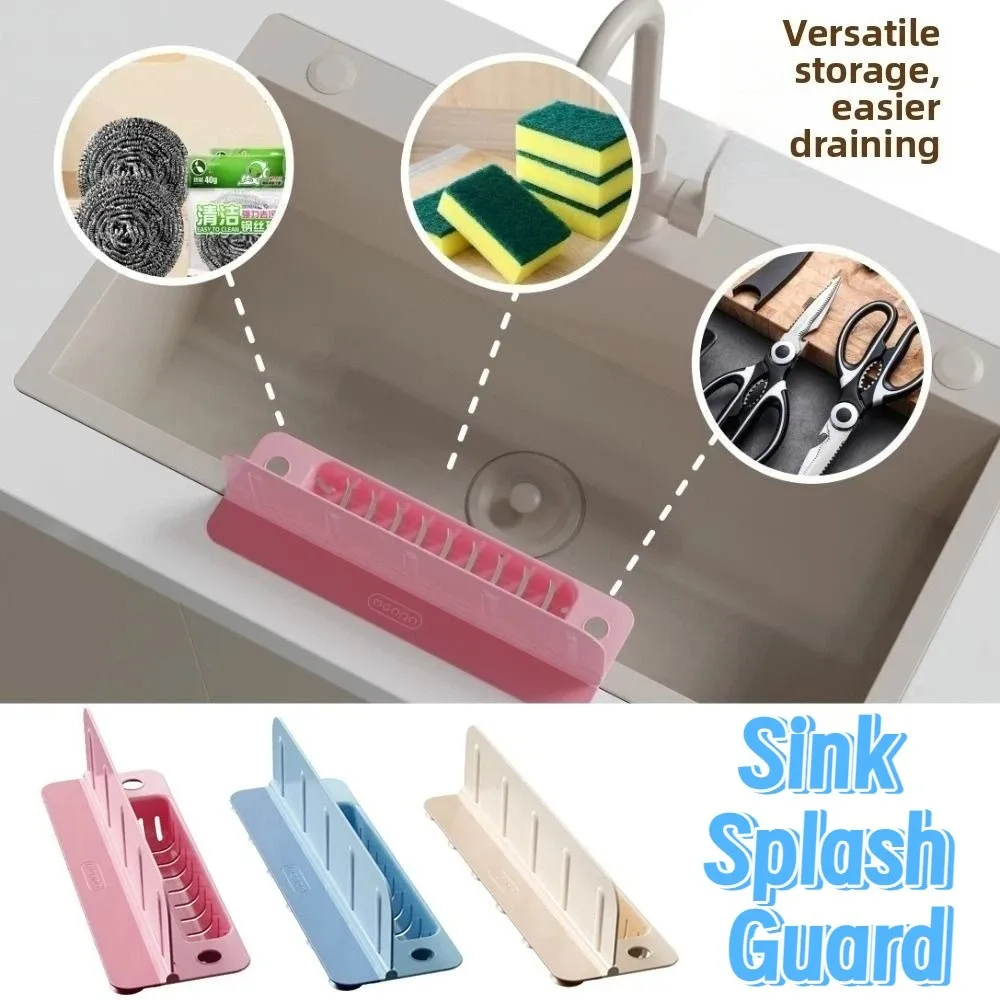 Reusable Kitchen Water Baffle Anti-splash Detachable Sink Storage Rack Universal with Suction Cup Base Water Blocking Board