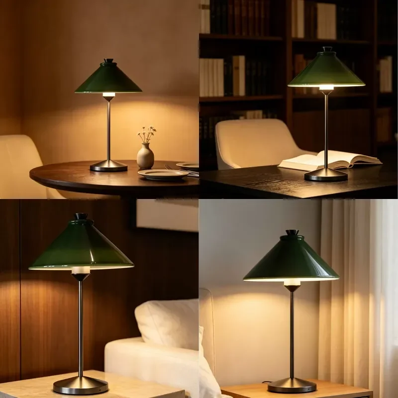 Suitable for Medieval Style Simple Retro Dark Green Ceramic Table Lamp for Living Room Study Bedroom Bedside Night Light