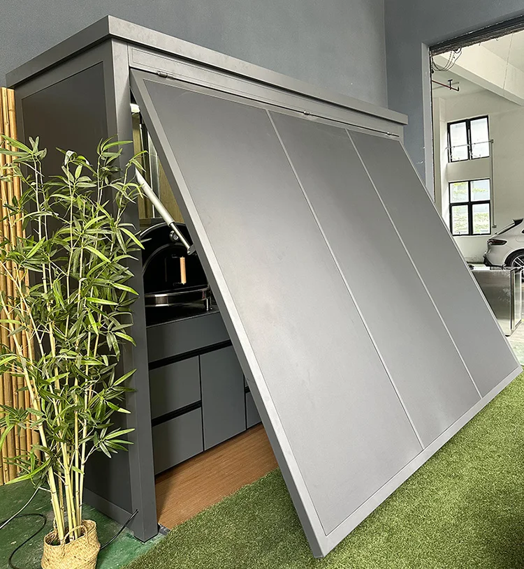 Modular Stainless Steel Outdoor Kitchen Shed Weatherproof Outdoor Bbq Kitchen Cabinetry Remote Control Outdoor Kitchen with Roof