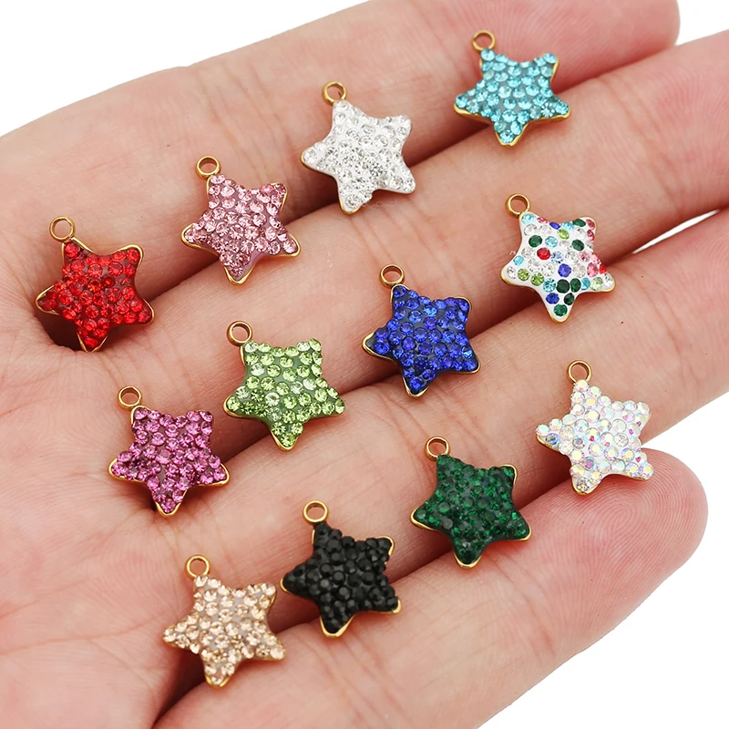 5pcs 11mm Stainless Steel Micro Rhinestone Colorful Star Charms Pendant for DIY Earrings Necklace Bracelet Luxury Jewelry Making