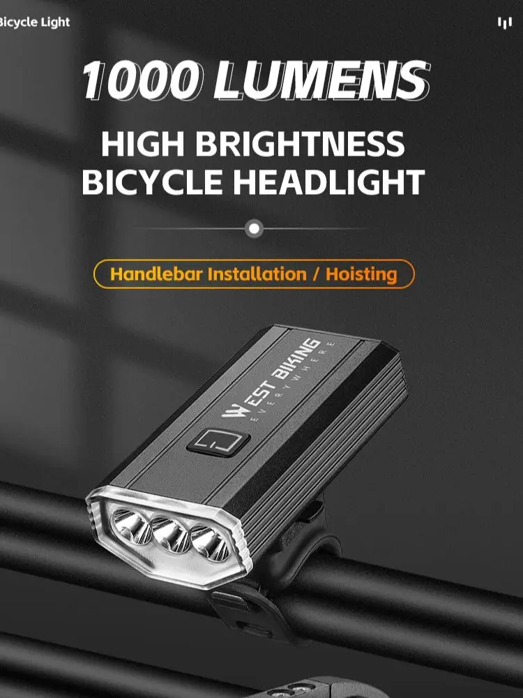 AliExpress West Biking WEST BIKING Bike Light 1000 Lumen Bicycle Headlight IPX6 Waterproof High Brightness Portable LED Flashlight Bicycle Accessories