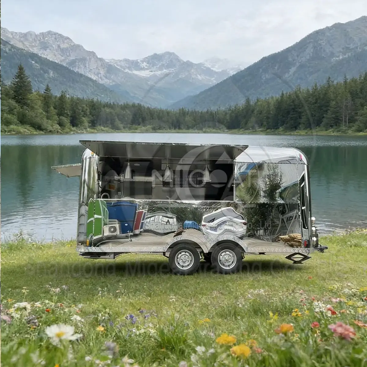 Dual Axle Mirror Mobile Food Cart Street Catering Vending Trailer Multifunctional Mobile Snack Bar
