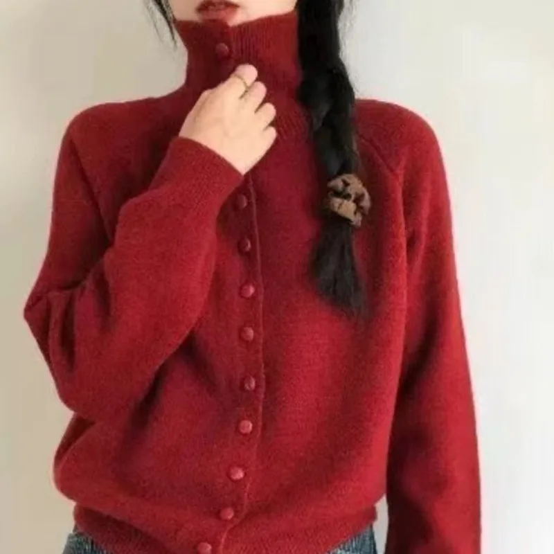 2025 Nieuwe zachte hoge hals button-down damesvest trui Koreaanse stijl Ins mode winter herfst gezellig breisel