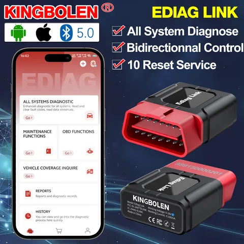 Диагностический сканер KINGBOLEN EDIAG LINK с двунаправленной связью, диагностика всех систем, 10 сервисных функций, CANFD, FCA, для Android и IOS, OBD2 сканер.