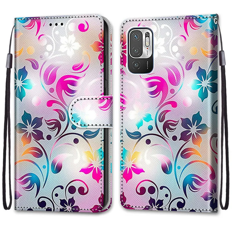 Flower Pattern Flip Case For Xiaomi Redmi Note 10 5G Coque 10T Note10 T Note10T 5G Wallet Leather Phone Case Stand Book Cover