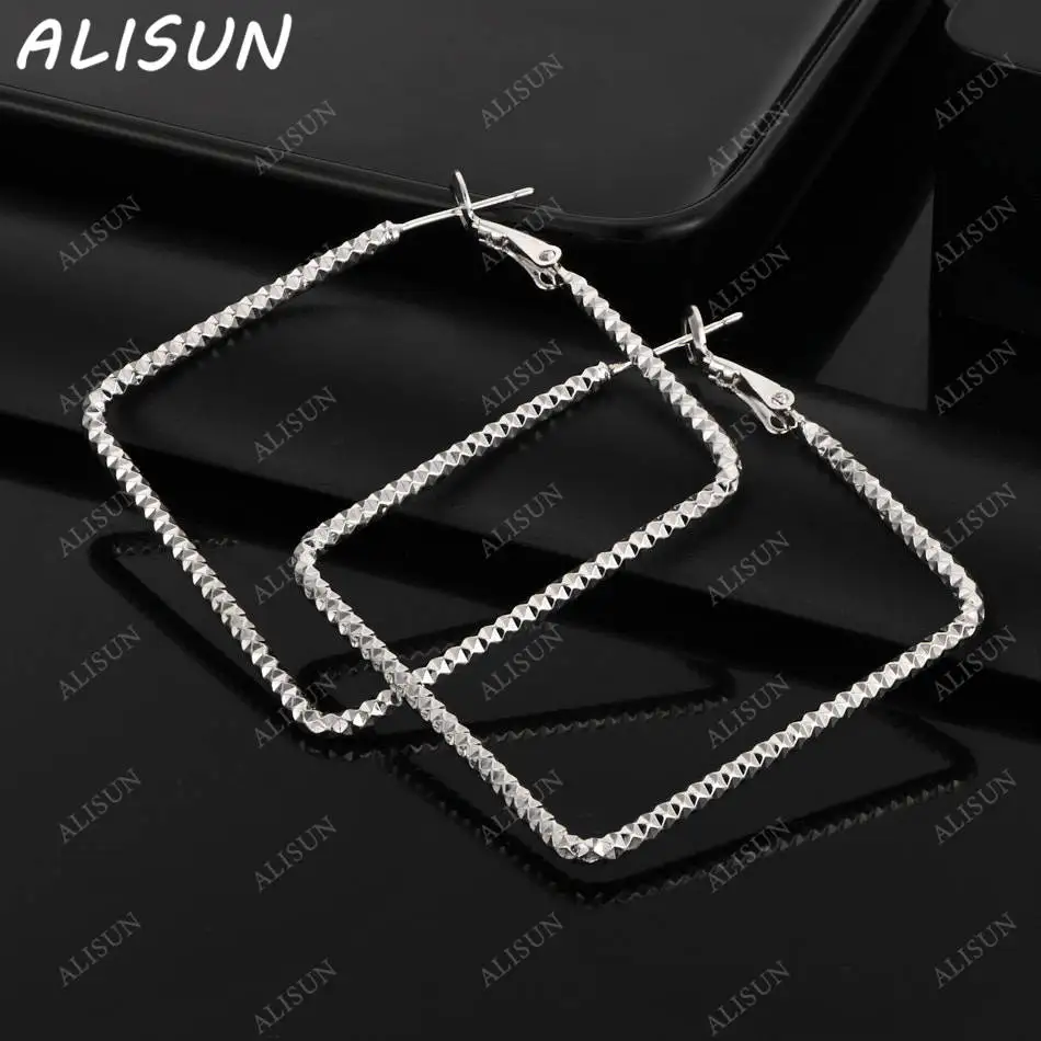 

ALISUN стерлингового серебра 925 пробы 50 мм квадратные серьги-кольца для женщин модные ювелирные изделия Шарм Грейс свадебные аксессуары для помолвки