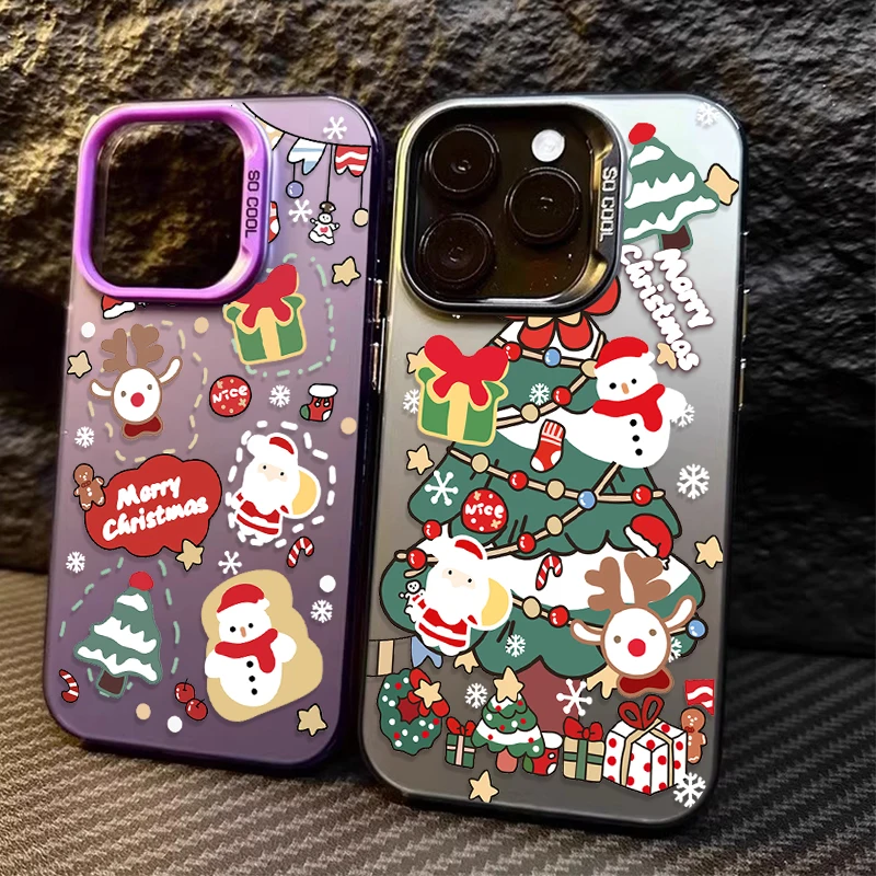 Christmas Elk Snowman IMD Case For iPhone 16 ProMax 15 14 13 12 11 Pro Max XS X XR 16 Plus Y2K Plating Laser Bumper Back Cover