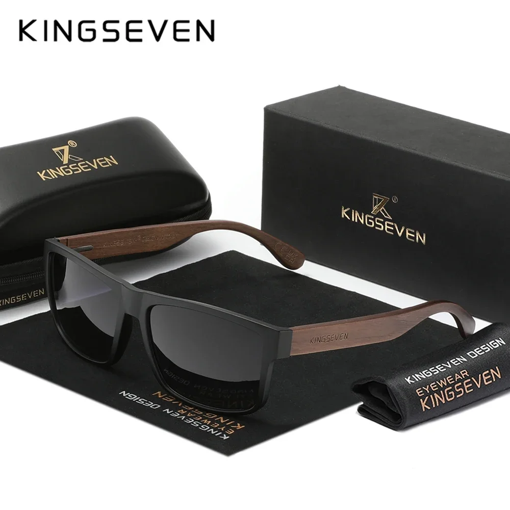 KINGSEVEN Classic Walnut Wooden Natual Sunglasses For Men Women Polarized Retro Glasses High Quality Driving Vacation Eyewear