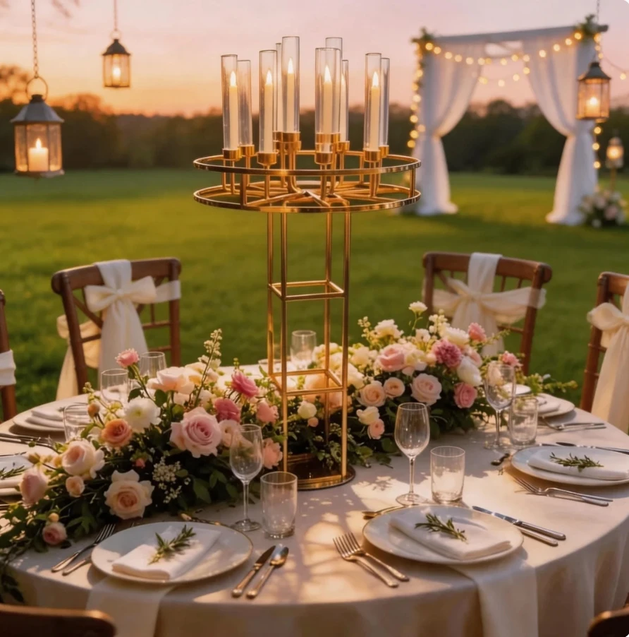 Gold 12-Arm Acrylic Candlestick Arch European Elegant Event Table Centerpiece for Home Decor Wedding Birthday Party